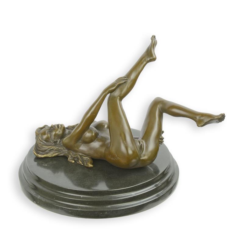 STATUE MODERNE SCULPTURE EROTIQUE BRONZE FEMME NUE ALLONGEE