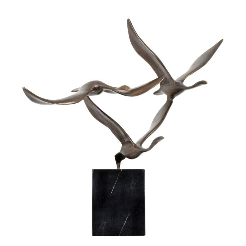 STATUE MODERNE SCULPTURE BRONZE D'OIES VOLANT DANS UN ARBRE