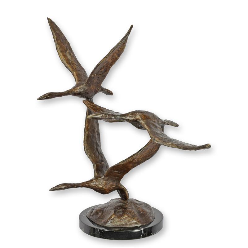 STATUE MODERNE SCULPTURE BRONZE UN GROUPE D'OIES VOL