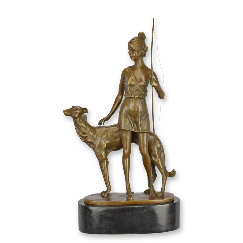 STATUE MODERNE SCULPTURE BRONZE DE DIANA AVEC UN CHIEN