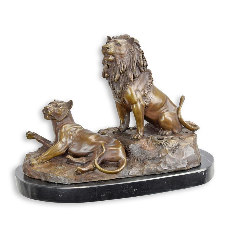 STATUE MODERNE SCULPTURE BRONZE LION ET LIONNE