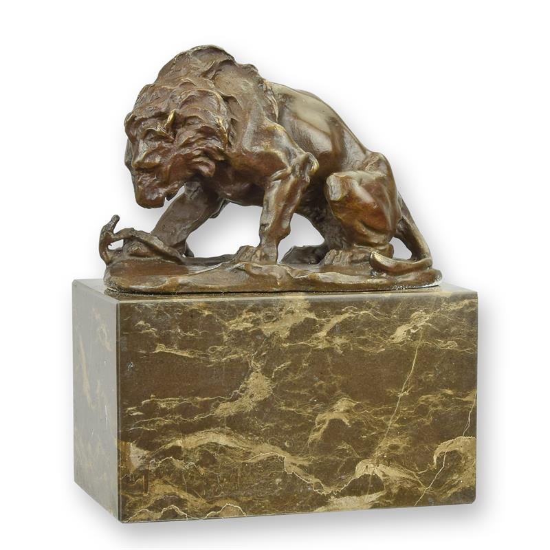 STATUE MODERNE SCULPTURE BRONZE UN LION ET UN SERPT