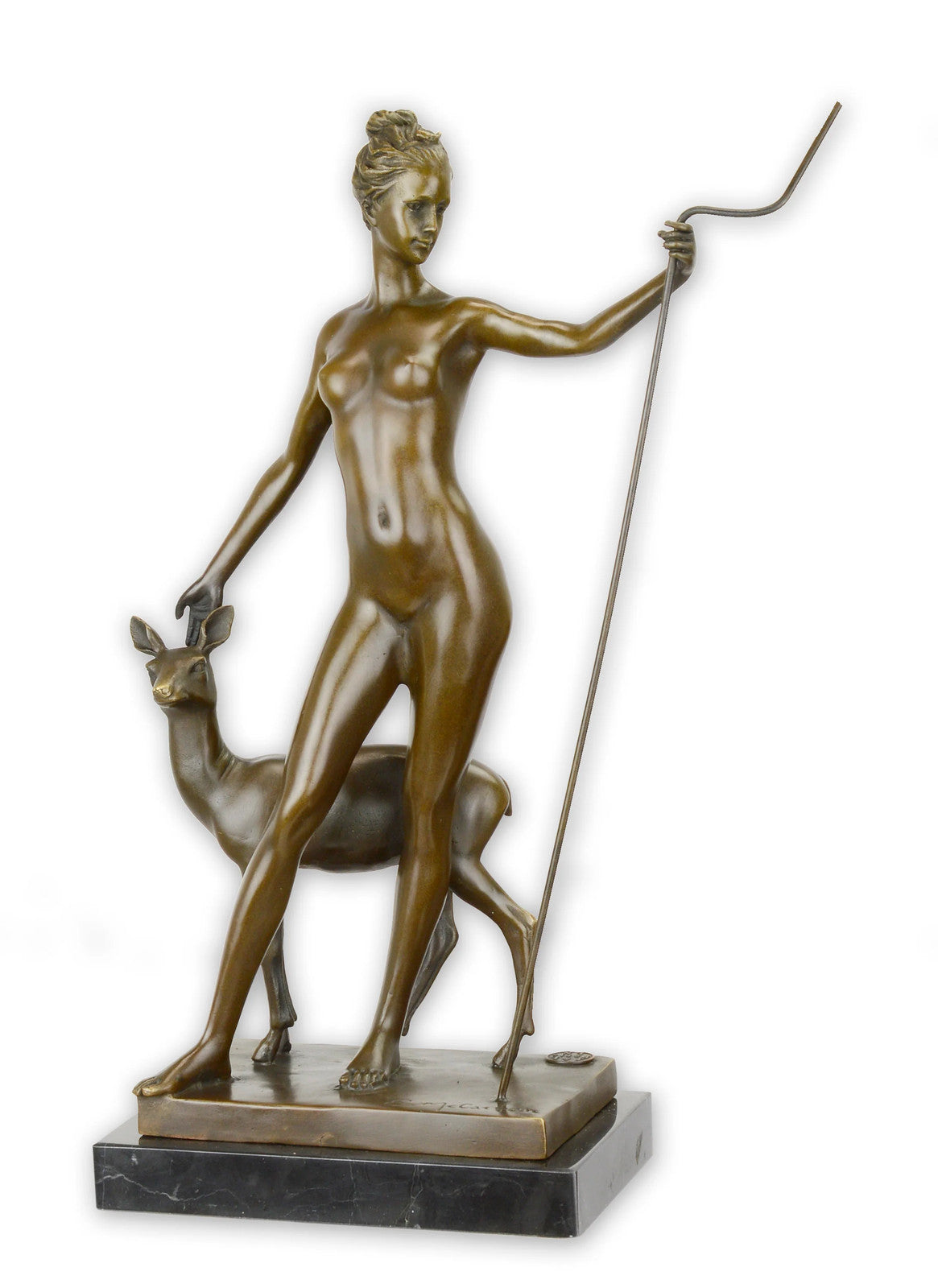 STATUE MODERNE SCULPTURE BRONZE DE DIANA AVEC BUE