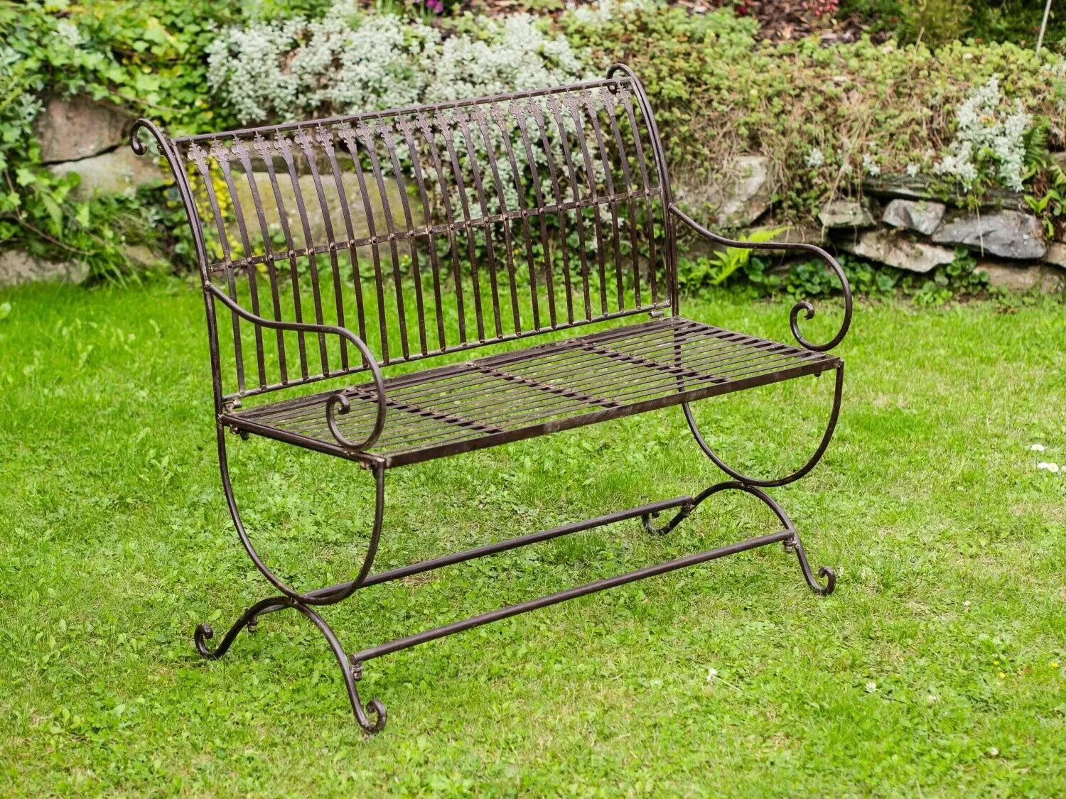 Banc pour jardin en fer motif fleur de lys marron  style antique démontable RZ14