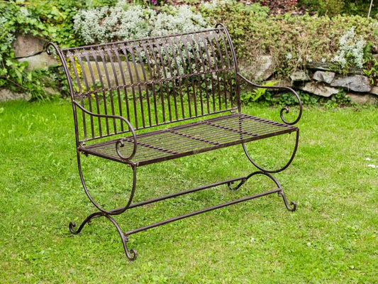 Banc pour jardin en fer motif fleur de lys marron  style antique démontable RZ14