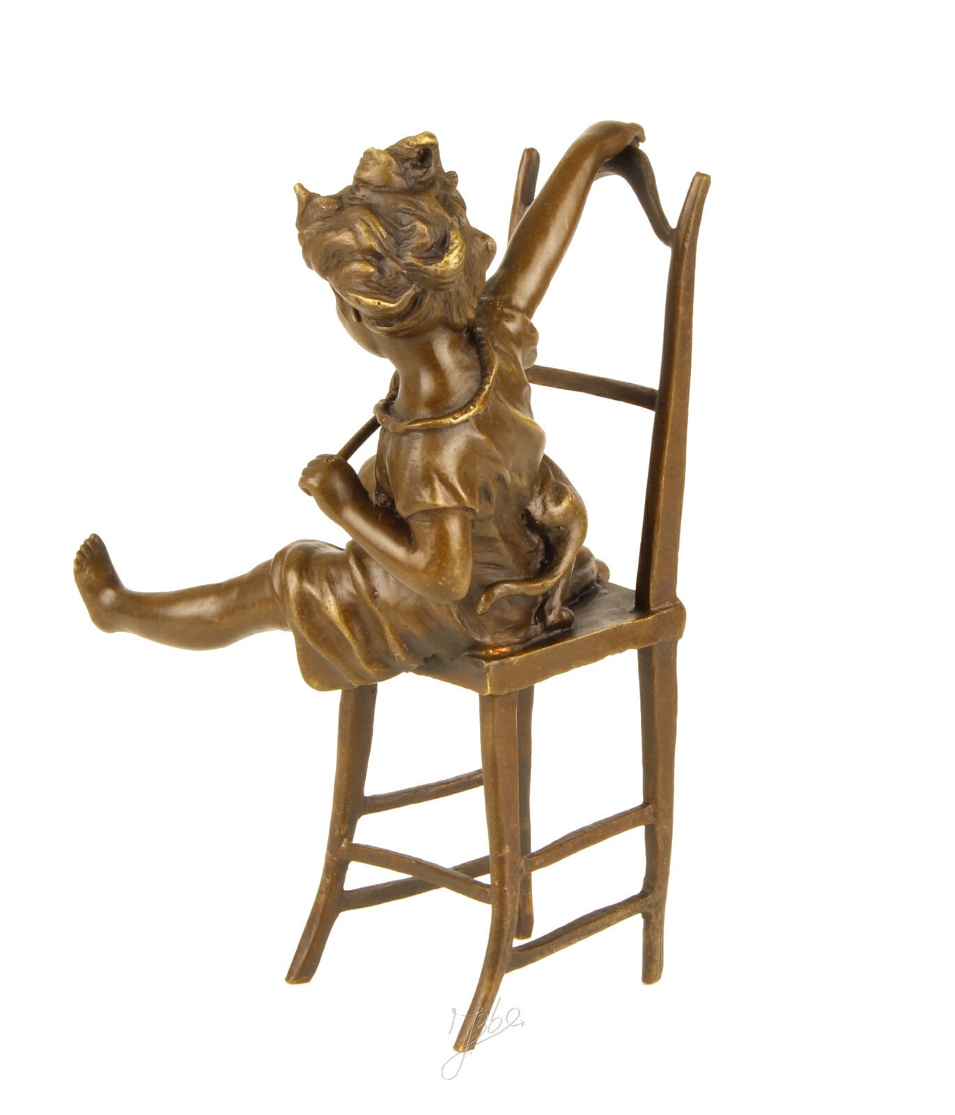 Statue Sculpture Bronze Art Déco Nouveau Enfant Chat Heureux DSBJ-222 Moderne