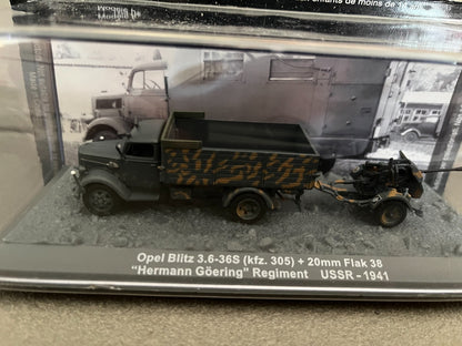 Miniature Militaire Char Tank Blindé Opel Blitz 3.6-36S 20mm Flak 38 Altaya 1/72