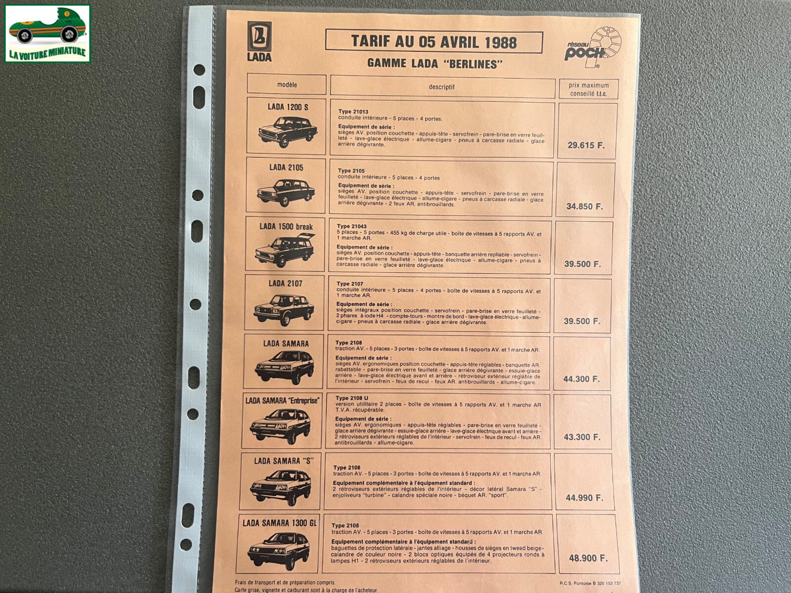 Ancien Dépliant Brochure Documentation Automobile Lada Poch Tarif 1988