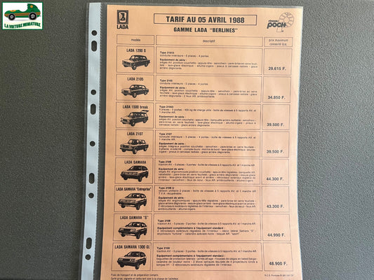 Ancien Dépliant Brochure Documentation Automobile Lada Poch Tarif 1988