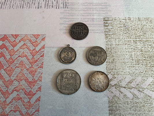 Pièce Monnaie Lot de 5 Pièces de Monnaies 2 5 20 Francs One Rupee Dont en Argent