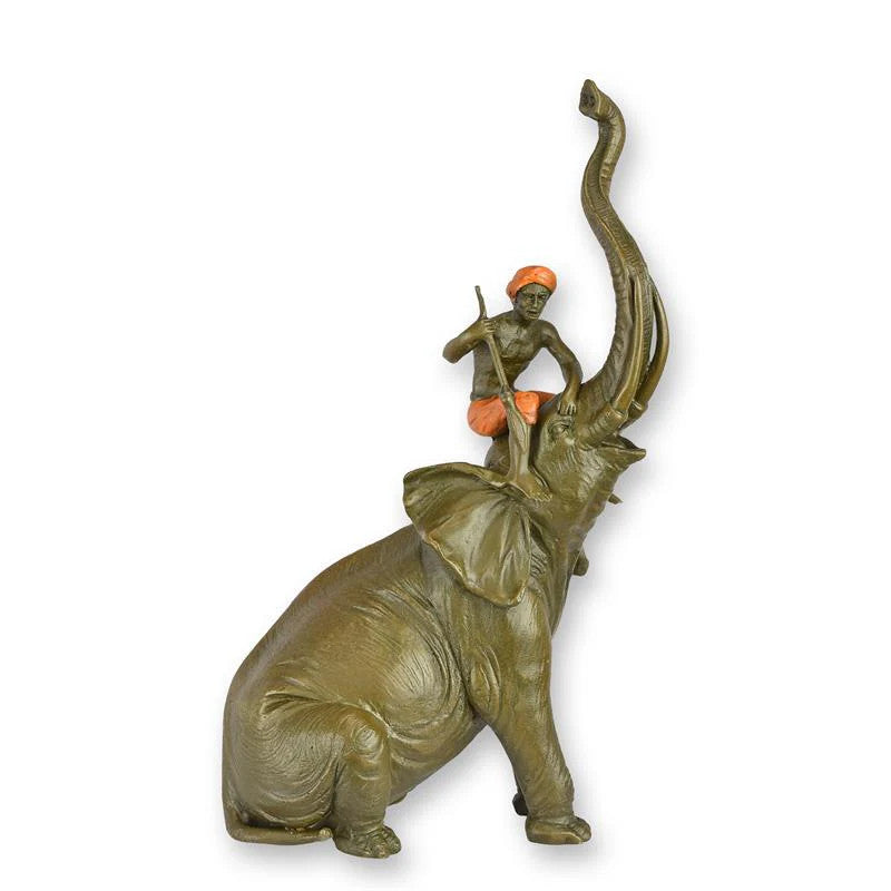 STATUE MODERNE SCULPTURE BRONZE ÉLÉPHANT AVEC CAVALIER