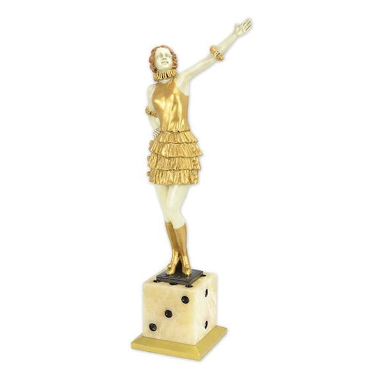 Statue Sculpture Bronze Art Déco Nouveau Femme sur un Dé EX-1 Moderne