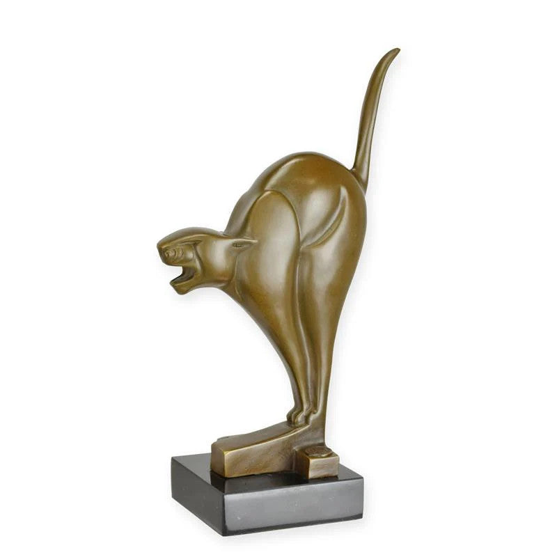 STATUE MODERNE SCULPTURE BRONZE CHAT ART DÉCO