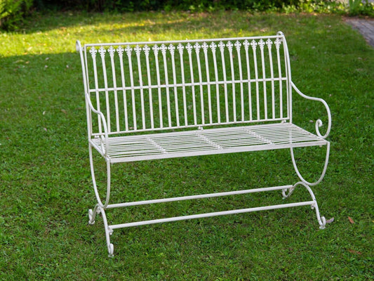 Banc pour jardin en fer motif fleur de lys blanc  style antique démontable RW-14