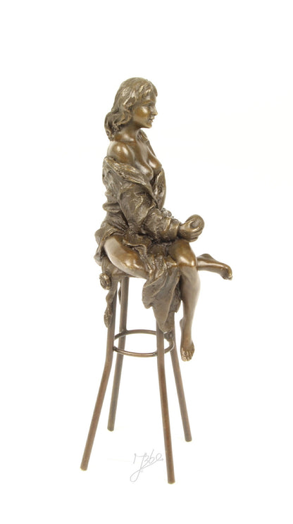 Statue Sculpture Bronze Art Déco Nouveau Femme Tabouret Bar DSBJ-12 Moderne