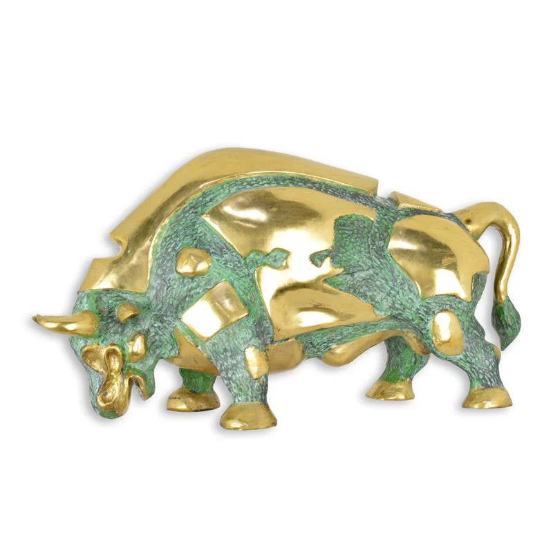 moderniste STATUE MODERNE SCULPTURE BRONZE taureau - verte et or