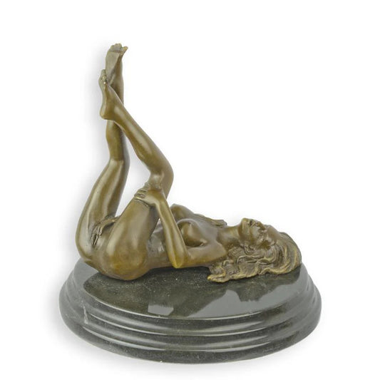 ÉROTIQUE STATUE MODERNE SCULPTURE BRONZE FEMME EROTIQUE ALLONGÉE