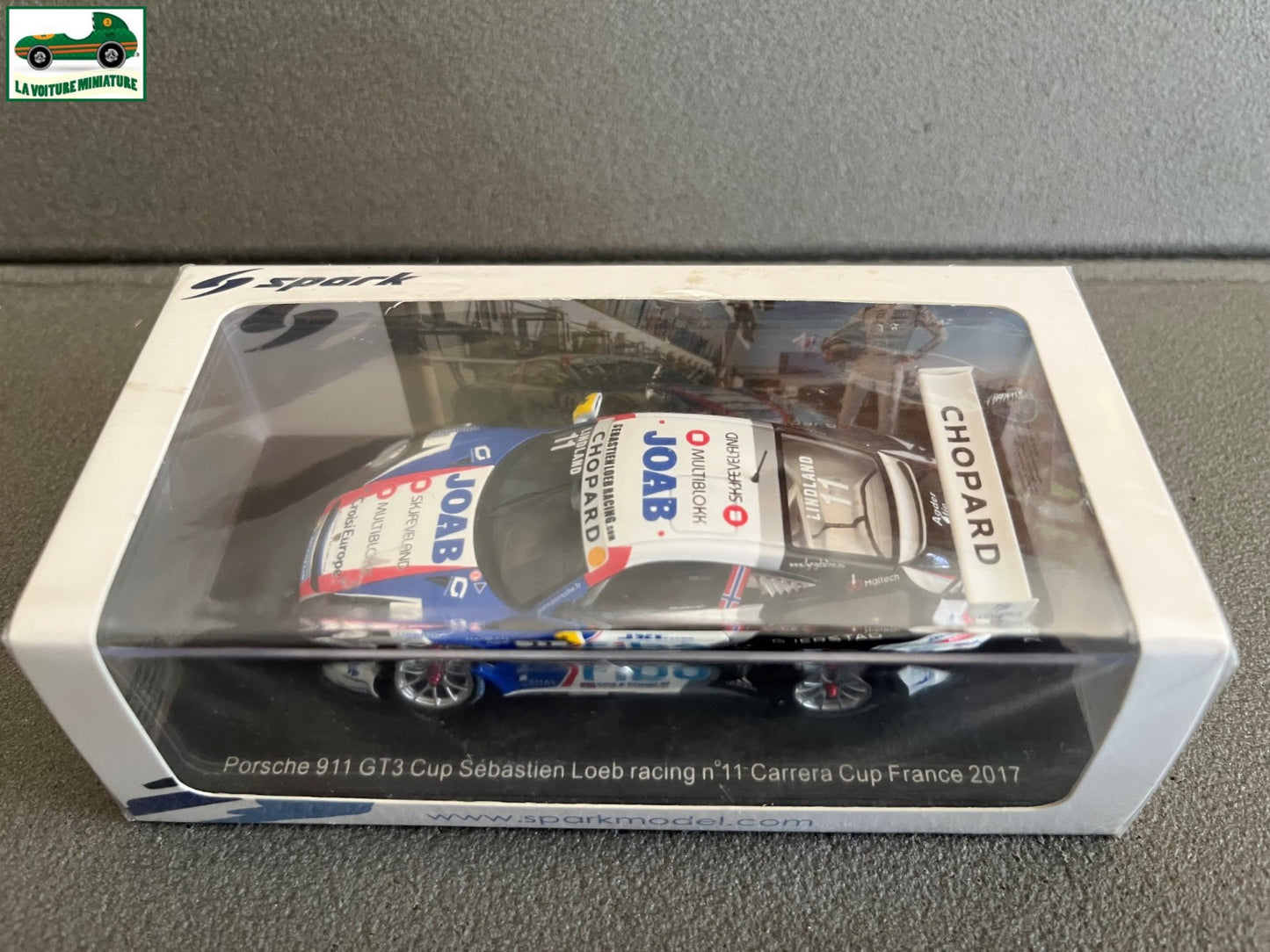 Voiture Miniature Porsche 911 GT3 Cup Loeb Carrera Cup France 2017 Spark au 1/43