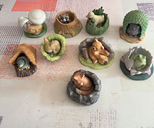 Lot de 9 Figurines Porcelaine Fine Animaux Jacqueline B.Smith Franklin 1984
