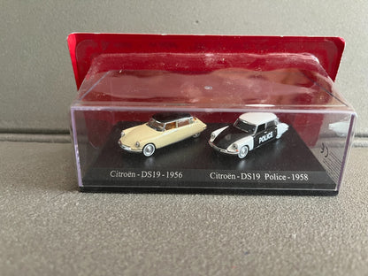 Voiture Miniature Duo Citroen DS 19 1956 + Police 1958 Universal Hobbies 1/87 HO