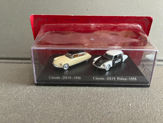 Voiture Miniature Duo Citroen DS 19 1956 + Police 1958 Universal Hobbies 1/87 HO