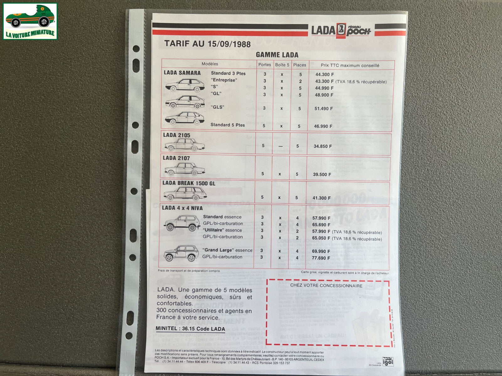 Ancien Dépliant Brochure Documentation Automobile Lada Poch Tarif 1988