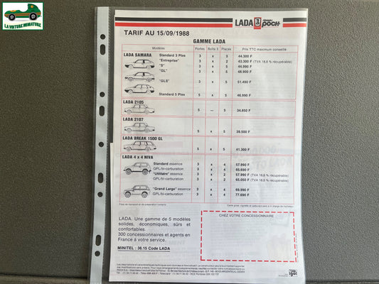 Ancien Dépliant Brochure Documentation Automobile Lada Poch Tarif 1988
