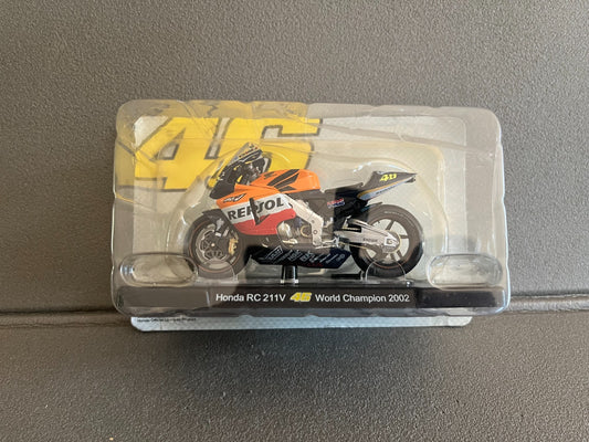 Moto GP miniature Valentino Rossi 46 Honda RC 211V World Champion 2002 1/18
