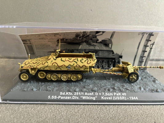 Miniature Militaire Char Tank Blindé Sd.Kfz. 251/1 + 7.5 cm Pak 40 Altaya 1/72