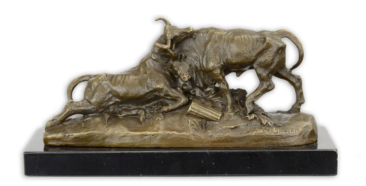 GROUPE DE STATUE MODERNE SCULPTURE BRONZE PAIRE DE TAUREAUX DE COMBAT