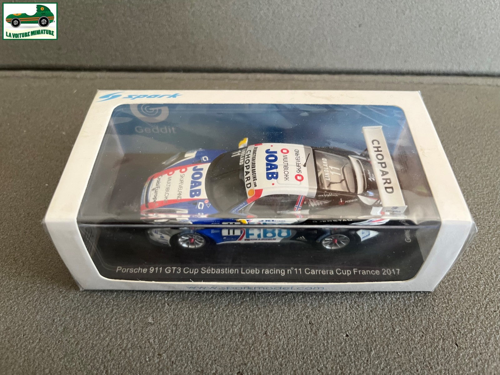 Voiture Miniature Porsche 911 GT3 Cup Loeb Carrera Cup France 2017 Spark au 1/43