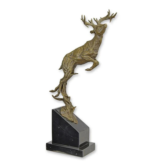 STATUE MODERNE SCULPTURE BRONZE CERF SAUTANT
