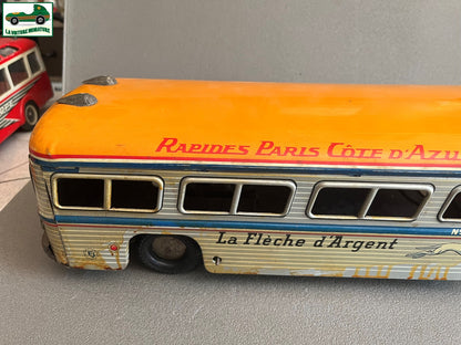 Jouet Ancien Tôle Bus Autobus Flèche d'argent France Jouets Vintage Mécanisme FJ