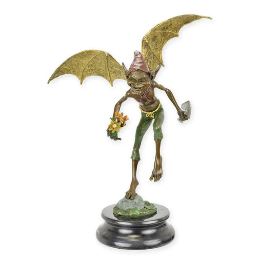 STATUE MODERNE SCULPTURE BRONZE GOBLIN AILÉ
