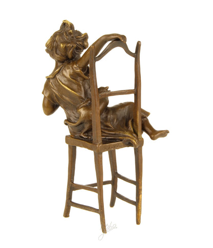 Statue Sculpture Bronze Art Déco Nouveau Enfant Chat Heureux DSBJ-222 Moderne