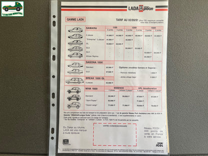 Ancien Dépliant Brochure Documentation Automobile Lada Poch Tarif 1991