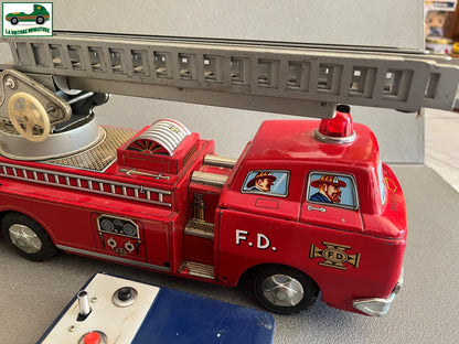 Jouet Ancien Camion Tôle Mécanisme Camion Pompiers Modern Toys Filoguidé Japan