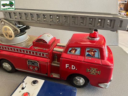 Jouet Ancien Camion Tôle Mécanisme Camion Pompiers Modern Toys Filoguidé Japan