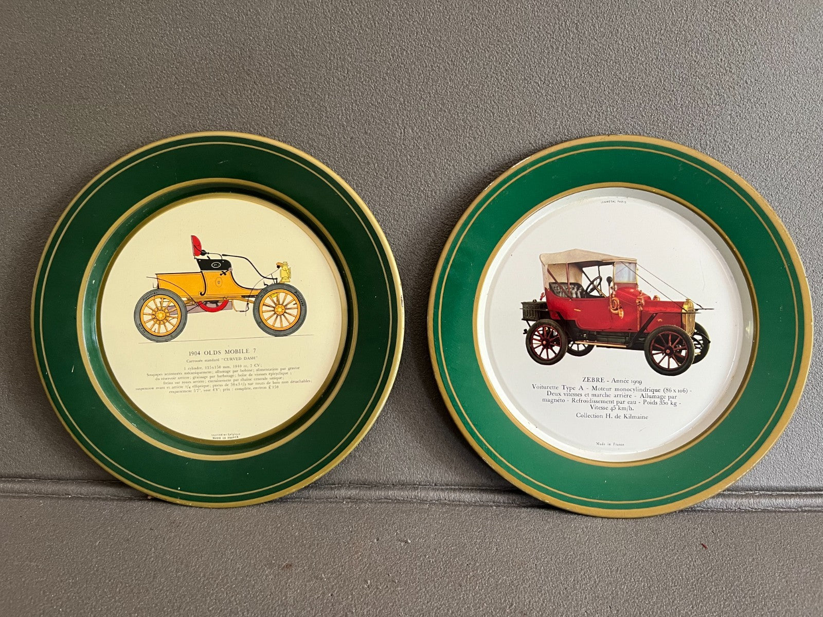 Lot 2 Plaque Metal Assiette Shell Ancienne Voiture Olds Mobile + Zebre France
