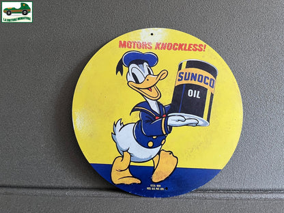 Plaque Métal Voiture Automobile Motor Knockless Donald Sunoco Oil 20 cm