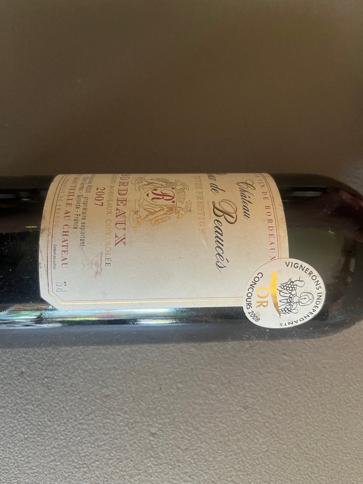 Ancienne Bouteille Vin Bordeaux Chateau Roux Beaucés 2007 Collection Personnelle