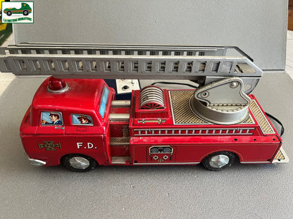 Jouet Ancien Camion Tôle Mécanisme Camion Pompiers Modern Toys Filoguidé Japan