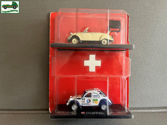 Voiture miniature Duo Citroen 2cv 2 cv Cabriolet 4 Saisons MB Raid Hachette 1/43