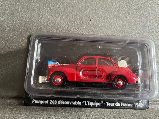 Voiture Miniature Peugeot 203 Découvrable L'Equipe 1949 Tour Vélo Norev 1/43