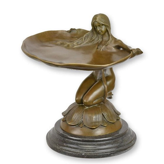 Statue Sculpture Bronze Art Déco Nouveau Femme Plateau Carte BF-10 Moderne