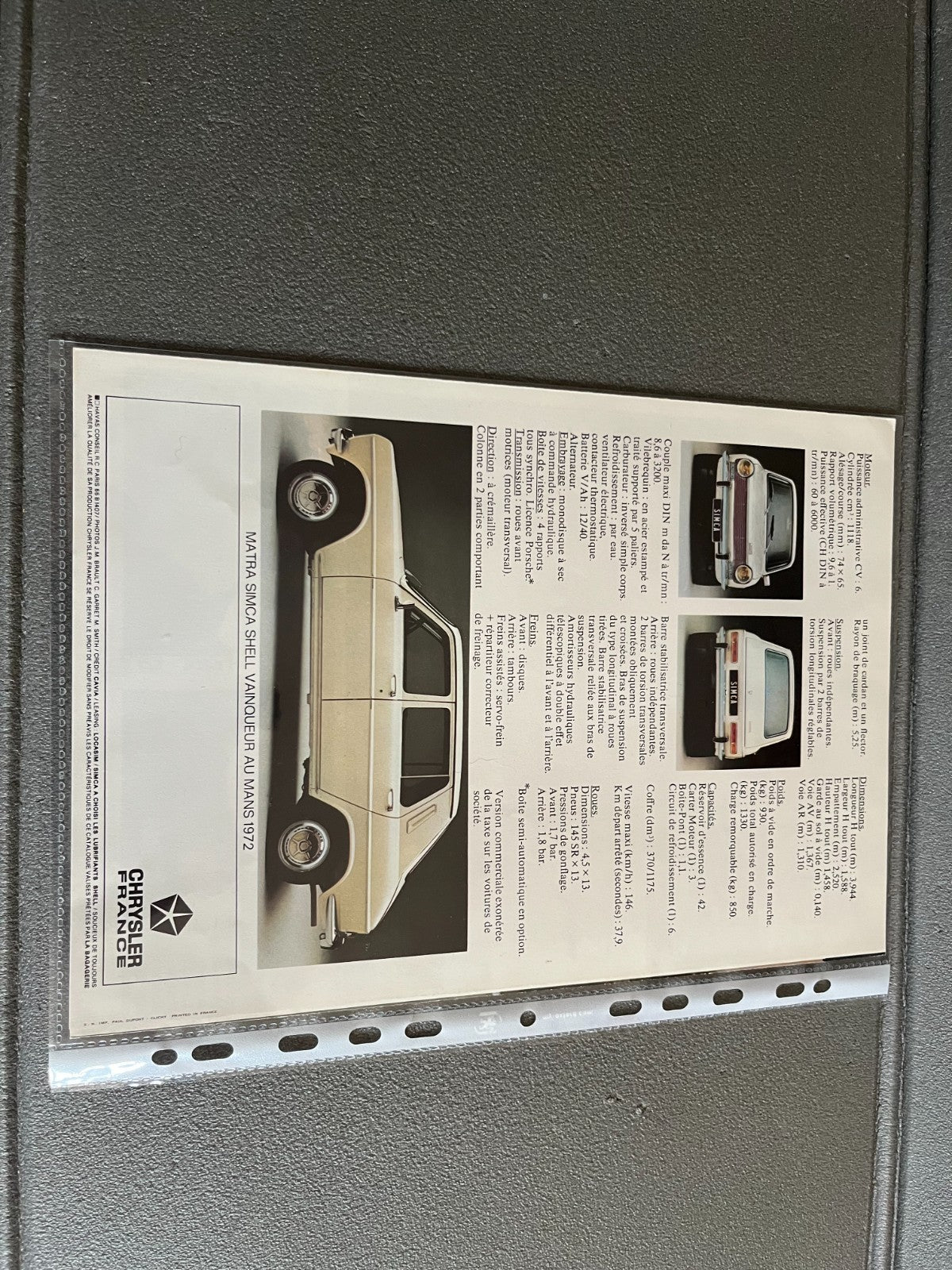 Ancien Dépliant Brochure Documentation Automobile Simca 1100 GLS
