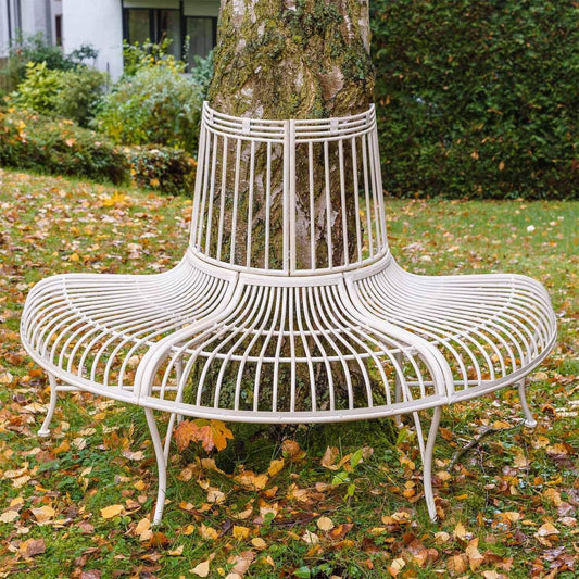 Banc pour jardin fer métal Tour d'arbre blanc style antique démontable DSTZ-79