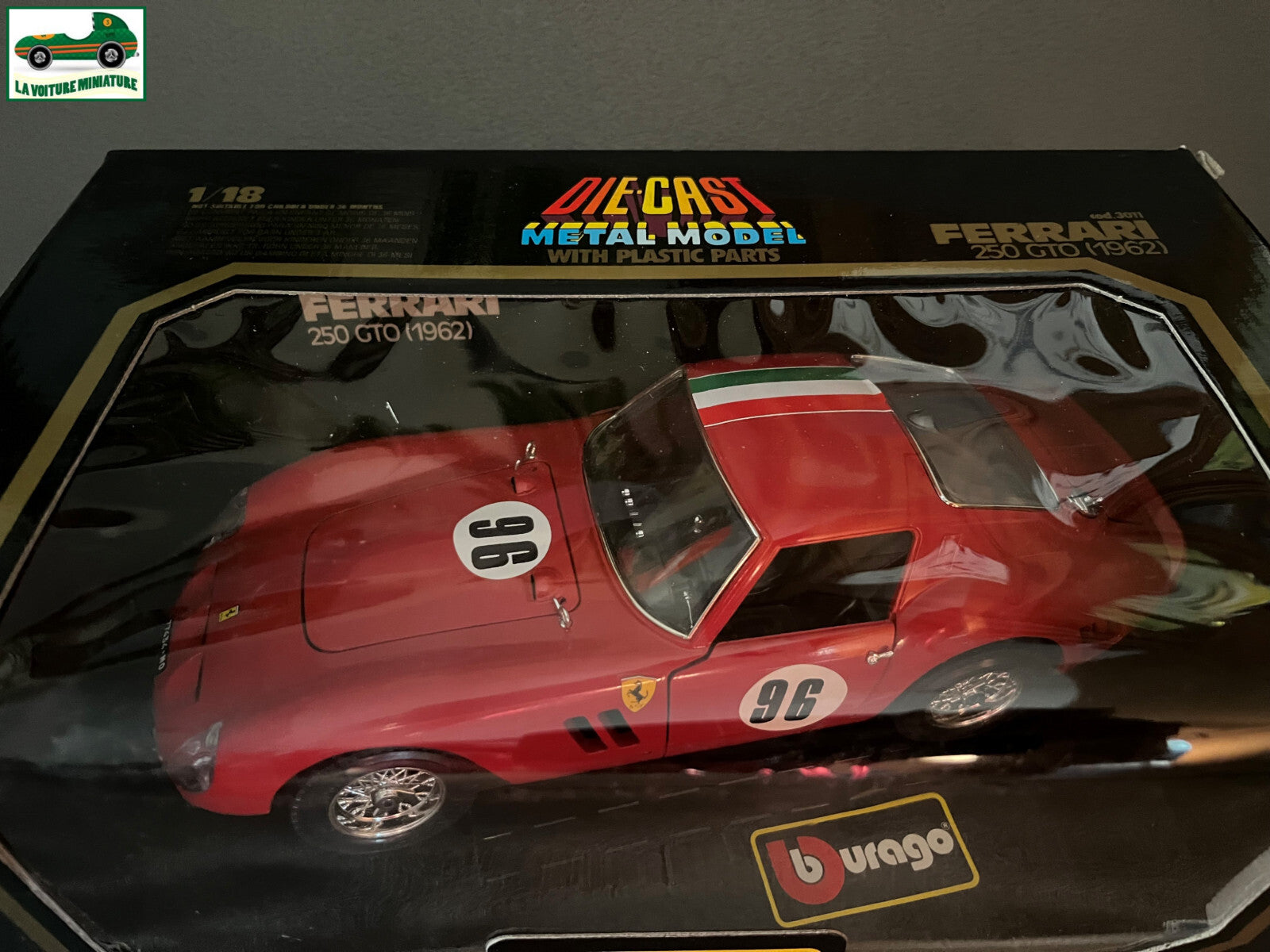 Voiture miniature Ferrari 250 GTO 1962 Burago Rallye 96 au 1/18