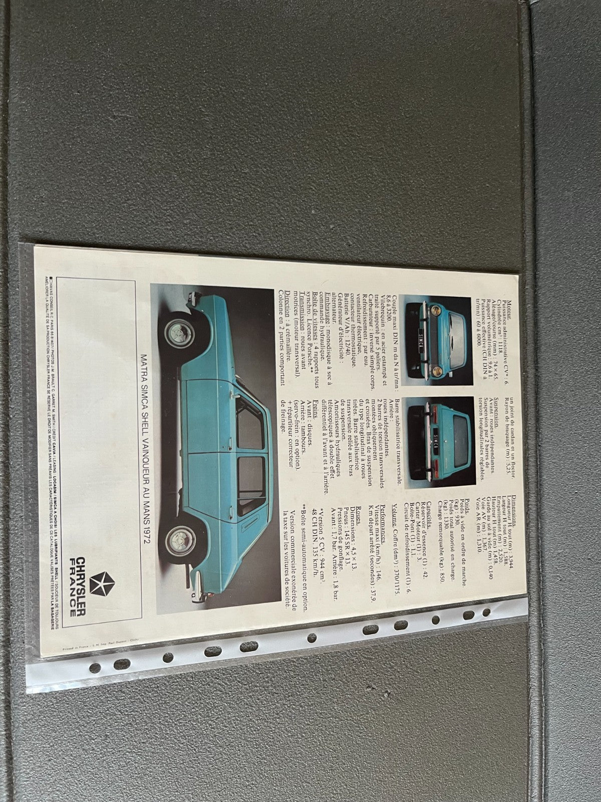Ancien Dépliant Brochure Documentation Automobile Simca 1100 LS