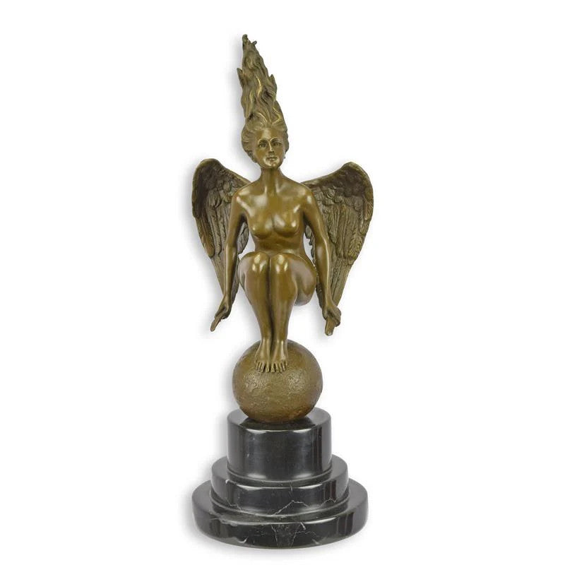 STATUE MODERNE SCULPTURE BRONZE FEMME EROTIQUE AILÉ